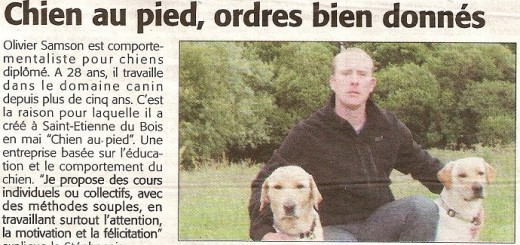 Article du Journal Courrier Vendéen du 26 Juin 2014 - Dresseur canin en Vendée - Chien au Pied